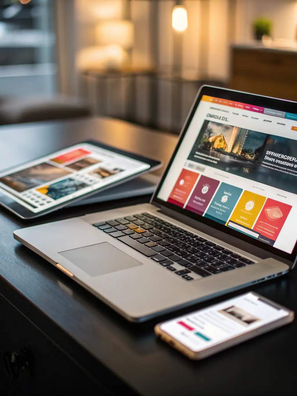 A clean, modern website design showcasing a responsive layout on various devices, emphasizing user-friendliness and visual appeal for a small business.